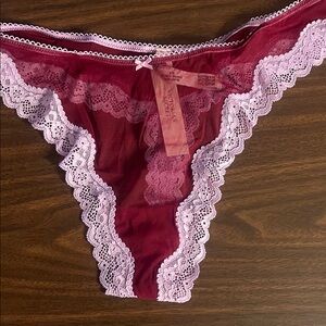 Victoria's Secret Maroon and Light Pink Lace Thong